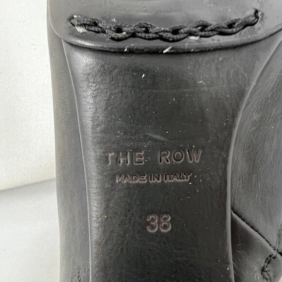 The Row Bowin black leather ankle boots square toe block heel size 38 - Picture 7 of 9